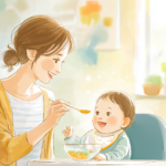 赤ちゃんとお母さんが楽しく離乳食を食べる