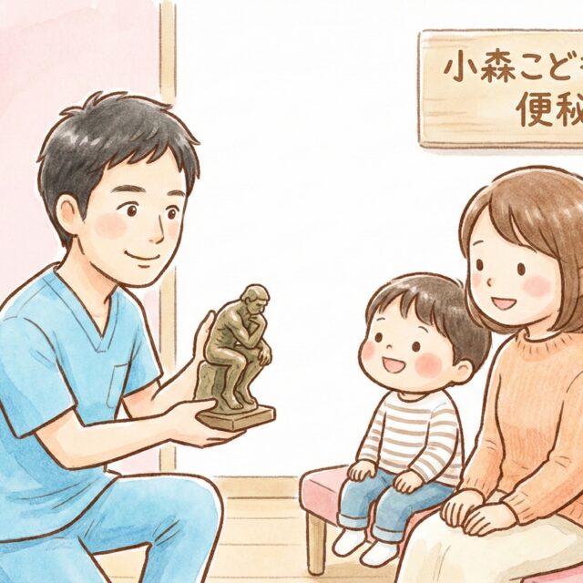 小森院長とロダンの考える人のポーズ