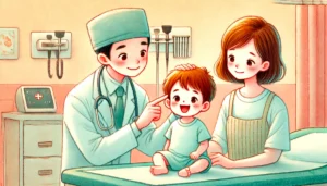 あっかんべーをしている子供と小児科医